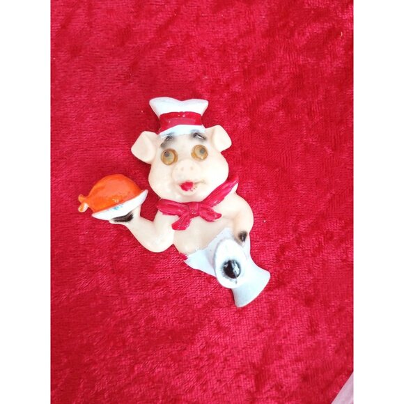 Vintage Pig‎ Chef Kitchen Magnets Set Of 2 Cute Retro Decor - Picture 4 of 5